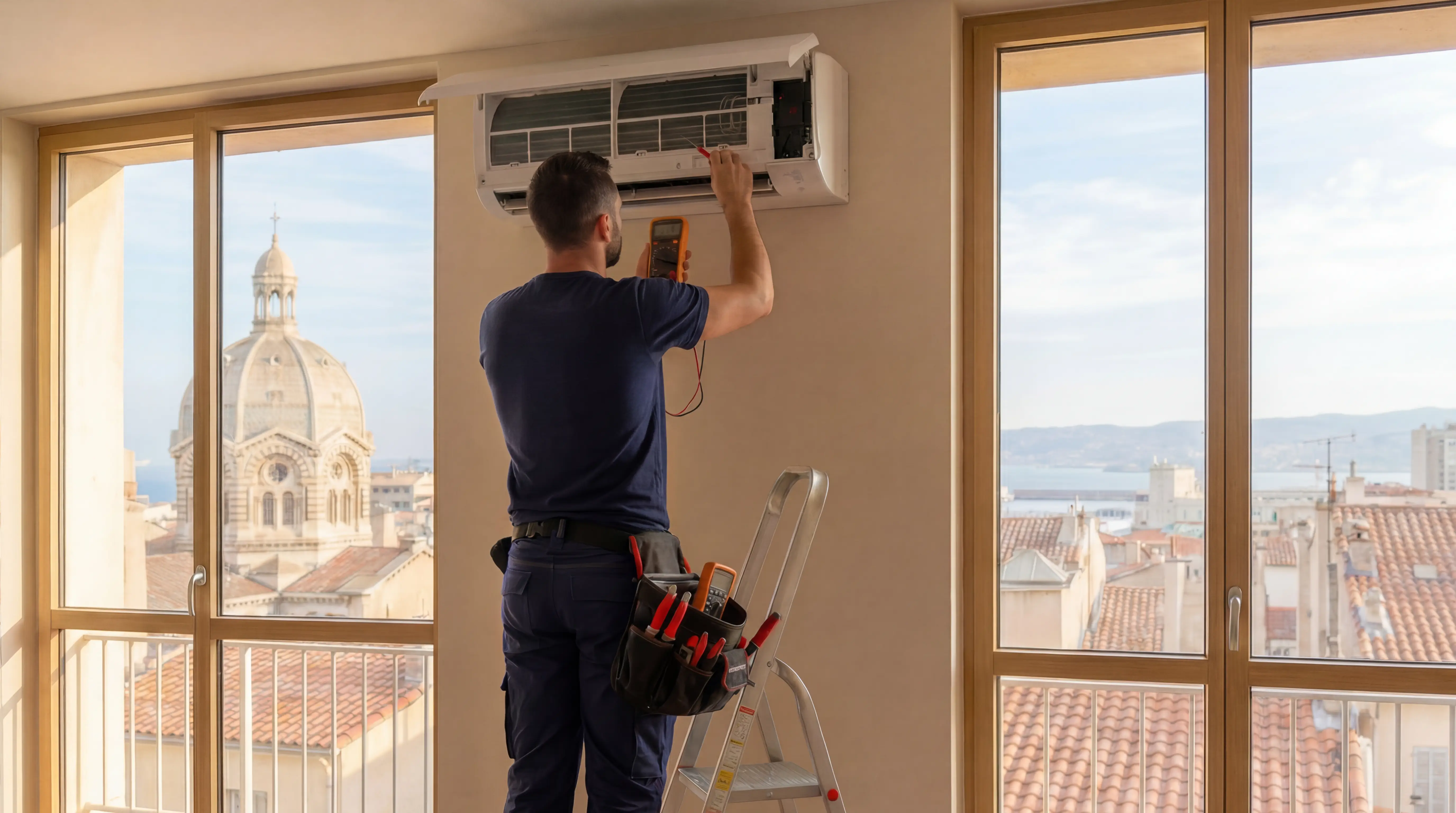 Technicien Vitale Climat réalisant un entretien climatisation à Marseille